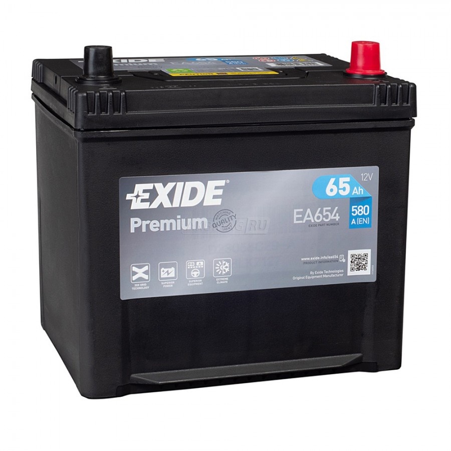 Аккумулятор автомобильный EXIDE Premium 65R EA654 580 А обр. пол. 65 Ач